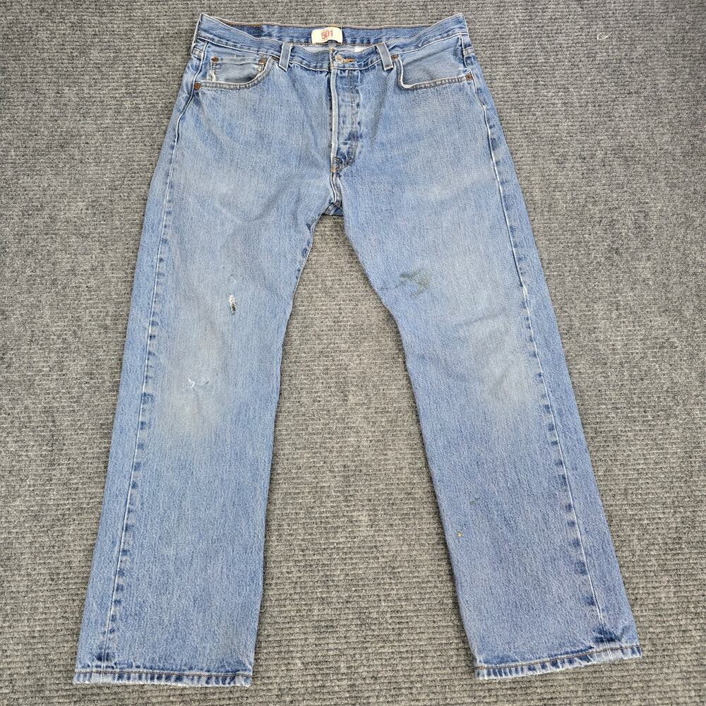 Levi's 501 Jeans Mens 36x29 Blue Straight Button Fly Distressed Y2k